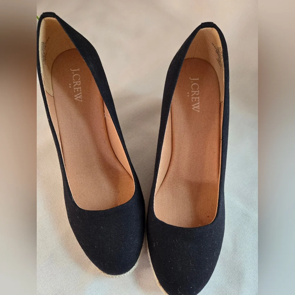 J. Crew Black Canvas Espadrille Wedges